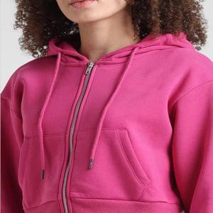 Sudaderas con capucha para mujer al por mayor, lisas, oversize, de algodón, estilo crop, streetwear, con capucha, forro polar, con cremallera, a la moda - Product Image 4
