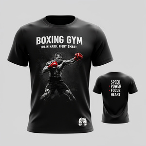 Boxing Gym Men's <b>Black</b> Short Sleeve T-Shirt Digital Print Fitted Fit Polyester Athletic Wear Speed Power Focus <b>Heart</b> - Product Image 1