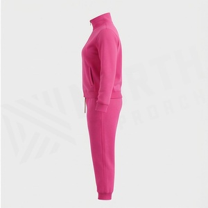 Women's Pink Fleece 2 Piece <b>Tracksuit</b> Set Full Sleeve Zipper Casual Sportswear Regular Fit All Seasons Solid Color Jogger Pants - Product Image 3