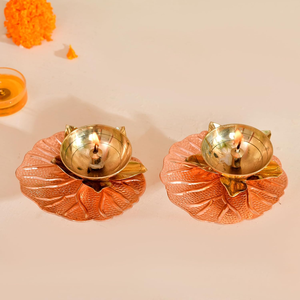 Handcrafted Brass Lotus Diya Set of 2 Traditional <b>Oil</b> <b>Lamp</b> Deepak Deepam for Pooja Home Temple Prayer Room Diwali Decoration - Product Image 2