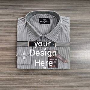 Camiseta formal con logotipo personalizado para hombre, estampado lavado con piedra de color sólido, cuello de banda, informal, manga larga, algodón, multicolor, de BD - Product Image 5