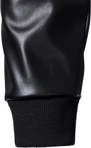 <b>Men's</b> Gray Varsity <b>Jacket</b> Black PU <b>Leather</b> Sleeves Button Closure Casual Style Autumn Wear Regular Fit Solid Color - Product Image 6