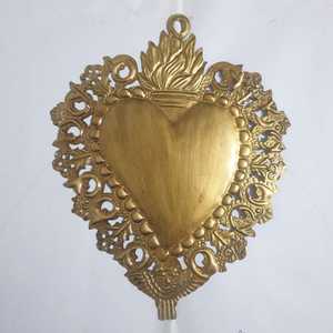 Vintage Gold Sacred <b>Heart</b> Metal Minimalist Handmade Irregular Wall Mirror with Milagros Design for Christmas Decor - Product Image 3
