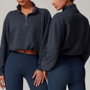 Women's Grey Quarter Zip Mock Neck Oversized Sweatshirt <b>Drop</b> Shoulder Long Sleeve Casual Fleece Pullover Loose Fit Soft Cozy - Product Image 5