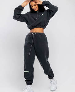 100% algodón orgánico tendencia nueva llegada personalizado Unisex polar cordón chándal mujeres Joggers Traje dos piezas conjuntos con capucha - Product Image 5