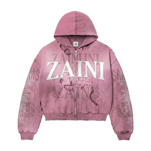 Sweat à capuche zippé pour femme, 320 GSM, 80% coton, 20% polyester, polaire rose, impression personnalisée, logo en strass, qualité supérieure - Product Image 1