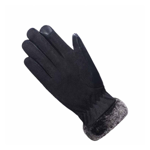 Leather Winter <b>Gloves</b> <b>With</b> Faux <b>Fur</b> Lining Thermal Warmth Outdoor Use Wrist Length Plain Style Black By IGNITEFIT WEAR - Product Image 4