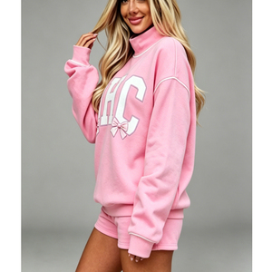 Women's Embroidery Oversized Mockneck Sweatshirt Heavyweight Long Sleeve Shorts Custom Logo Casual Streetwear Winter Autumn - Product Image 6