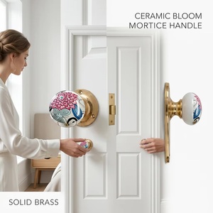 <b>Ceramic</b> Adjustable Cabinet <b>Knob</b> Round Asian Floral Design Easy Installation for Home Office Bathroom Bedroom Furniture Handles - Product Image 4