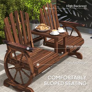 Panca da Giardino in Legno a 2 Posti con Schienale Alto e Braccioli, Tavolo in Acciaio Carbonizzato con Foro per Ombrellone, Ideale per Cortile, Patio, Centro Commerciale, Giardino - Product Image 6