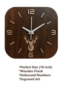 Square Wooden Quartz <b>Battery</b> Powered Silent Analog Modern Deer Pattern Wall <b>Clock</b> for Living Room Study - Product Image 3