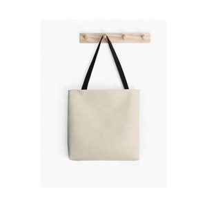 Large Capacity Casual <b>Handbag</b> Remarkable Beige Solid Embroidered Cotton Reusable and Washable GOTS Certified Canvas - Product Image 3