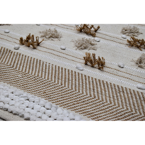 Alfombra Moderna Tejida a Mano de Estilo Neutral con Nudos en Relieve y Borde Chevron, Alfombra Boho de Algodón - Product Image 3