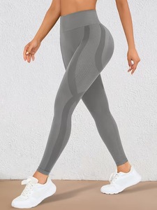 Leggings de sport côtelés à taille haute de couleur unie pour femmes |   Leggings de fitness à haute élasticité |   Vêtements de course respirants et sans coutures - Product Image 3