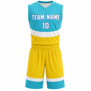 Uniforme de Baloncesto Transpirable de Poliéster Ligero de Alta Calidad a Precio de Mayoreo, Azul y Amarillo, Sublimado, Ropa Deportiva para Adultos - Product Image 4