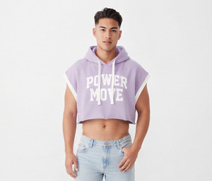 <b>Men</b> Sleeveless Crop Hoodie <b>Top</b> 100% Cotton Printed Loose Fit Running Cropped Hoodies Sleeveless Winter Crop Hoodie <b>Men's</b> - Product Image 6