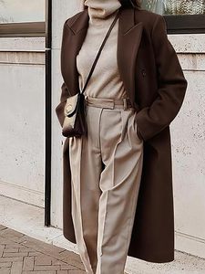 Abrigo largo de lana para mujer, estilo gabardina, doble botonadura, solapa, largo hasta la rodilla, para invierno, OEM personalizado - Product Image 3