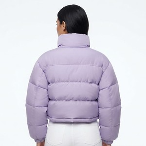 Women's Fashion <b>Cropped</b> <b>Puffer</b> <b>Jacket</b> Oversized Sleeve High Neck Full Zip Quilted Winter Outerwear Supplier - Product Image 4