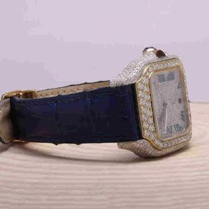 Direct Factory Supply Blue Leather <b>Iced</b> <b>Out</b> Diamond Wrist <b>Watch</b> for Office Party and Evening Wear Available for Export Price - Product Image 3