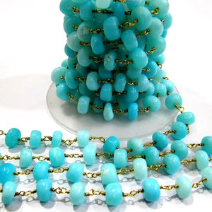 Chaîne de chapelet en opale bleue naturelle, perles rondes lisses de 10 mm, vendue au mètre - Product Image 2