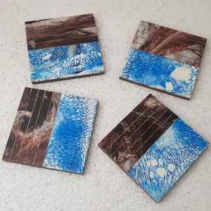 Luxury Wooden coaster Drinks Mats Round Wedding Coffee <b>Tea</b> <b>Cup</b> Beer coaster Holder Epoxy Resin Wood Coasters <b>Set</b> with Holder - Product Image 1