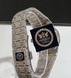 Montre de luxe en moissanite bicolore or rose avec cadran en verre arc-en-ciel, boîtier en acier inoxydable, bracelet de 18 mm, fermoir, résistance à l'eau 10 bars - Product Image 2