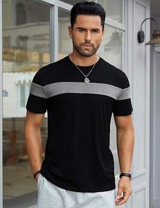 Camiseta de Manga Corta para Hombre, Cuello Redondo, Bloques de Color, Estilo Casual Básico - Product Image 2