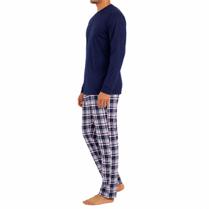 Ensemble de pyjama pour homme en coton écologique bleu marine à manches courtes, vêtements décontractés d'hiver, vêtements de nuit doux en tricot avec poches - Product Image 3