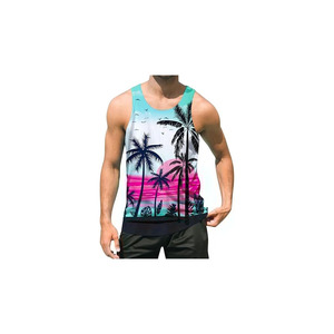 Camiseta sin mangas para hombre, de playa, verano, manga corta, con estampado gráfico, de secado rápido, con logo frontal sublimado, para gimnasio y entrenamiento. - Product Image 1