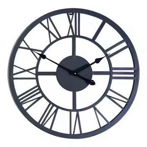 Reloj de Pared Grande de Lujo, Diseño Industrial de Metal Negro con Números Romanos, Esqueleto, Silencioso, para Decoración de Hotel, Restaurante, Vestíbulo - Product Image 1