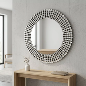 Wholesale Luxury <b>Crystal</b> Beaded Round Handmade Contemporary Wall <b>Mirror</b> with Diamond Accent for Living Room REHMAN CRAFT - Product Image 1