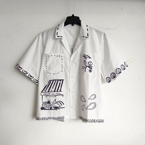เสื้อเชิ้ตแขนสั้นผ้าแคนวาสลำลองสำหรับฤดูร้อนแบบยูนิเซ็กซ์ พิมพ์ลายตามสั่ง ราคาขายส่ง พร้อมปกเสื้อพับได้สำหรับผู้ชาย - Product Image 2