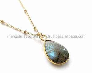 Dernier arrivage Collier ovale en pierre Labradorite Multu Flashy de 15 mm en laiton plaqué argent serti de lunette - Product Image 2