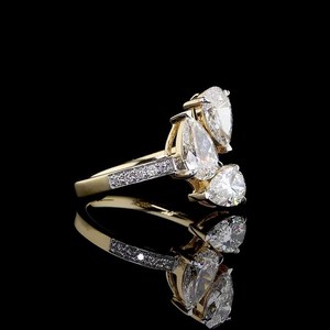 Modern Lab Grown 0.51CT Each Pear Cut Diamond Three Stone Ring in 14k Solid Gold Engagement Fine Gift For <b>Bride</b> - Product Image 3