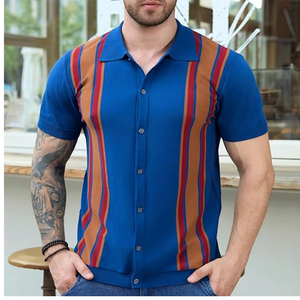 Polo de Punto Vintage para Hombre – Estilo Retro de los 70, Manga Corta, Cierre de Botones, con Rayas Verticales, Prenda Casual - Product Image 6