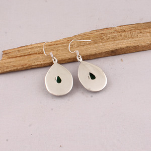Boucles d'oreilles pendantes vintage en argent sterling 925 avec onyx vert et filigrane, pour mariage, fiançailles et cadeau - Bijoux unisexe de Jaipur - Product Image 4
