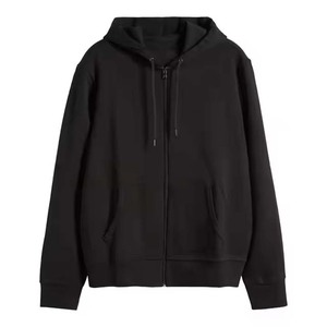 Sweat-shirt à capuche zippé noir pour homme, coupe classique, couleur unie, décontracté, 100% coton, tissu French Terry, sweat-shirt uni pour homme - Product Image 1