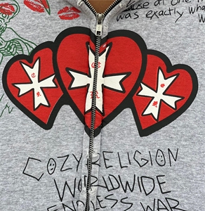 Sudadera con capucha de algodón personalizada para streetwear, con cremallera completa, estampada, de peso pesado, OEM ODM - Product Image 4