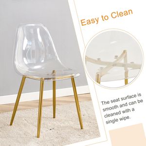 Juego de Sillas con Tablero Inferior de MDF y Tapa de Vidrio con Textura de Mármol Imitación Blanco, Patas Cónicas de Metal Dorado, Juego de 6 para Restaurantes - Product Image 6