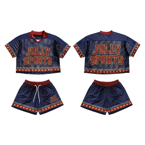 280 GSM Poly Mesh Women Jersey Short <b>Set</b> Navy Gold Sleeve Panel Sublimation Tackle Twill Embroidery Custom Logo Women's <b>Sets</b> - Product Image 6
