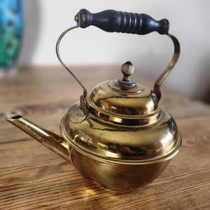 Vintage Brass Tea Kettle With <b>Lid</b> And Wooden Handle Water <b>Pot</b> Kettles Metal Design Style - Product Image 1
