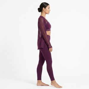 Conjunto Deportivo de Tres Piezas para Mujer, Chaqueta de Malla, Sujetador Deportivo, Leggings de Cintura Alta, Ropa Deportiva para Yoga y Fitness - Product Image 3