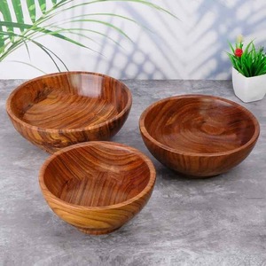 Bol en bois massif, bol de service en bois d'acacia, bol à salade, bol à fruits, vaisselle de cuisine naturelle faite à la main, vente en gros pour restaurants - Product Image 1