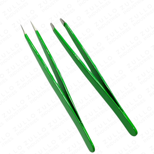 Hot Selling Professional Green Eyebrow Tweezers Set of 2 Powder Coated Slanted Pointed Tip Stainless Steel Beauty <b>Tool</b> - Product Image 6