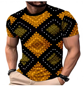 Camiseta Negra de Manga Corta para Hombre, Cuello Redondo, Estampado Geométrico, Informal, Transpirable, Tejido de Poliéster, Corte Ajustado, Largo Regular - Product Image 1