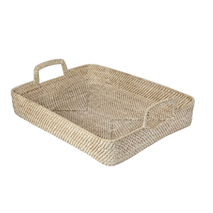 Natural <b>Woven</b> Rattan Tray Wood Base Serving Plate for Fruit Snacks Bread Display Eco Friendly Storage Kitchen - Product Image 1