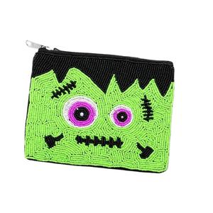 Déclaration À La Main Perlé Monstre Broderie Halloween Mini Sac À Fermeture Éclair Avec Cuteness Vibe Et Élégant Artisanat Style De L'Inde - Product Image 1