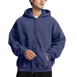 บริการ OEM เสื้อฮู้ดดี้สตรีทแวร์ผู้ชายแบบสั่งทำพิเศษ ทรงโอเวอร์ไซส์ ซิปหน้า ผ้าหนา ล้างสีแบบแอซิดวอช สไตล์ดิสเทรส ผ้าฝ้าย 100% - Product Image 5