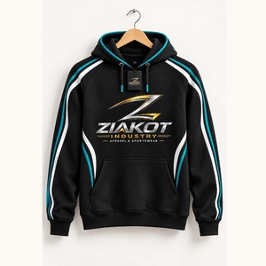 Sweat-shirt à capuche sportif noir et blanc-argent, personnalisé et cousu sur mesure, vente en gros directe de l'industrie Ziakot - Product Image 3