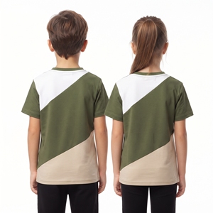 Ropa Casual para Niños, Camisetas de Manga Corta con Cuello en V y Contraste de Tres Colores, Unisex, Ropa Infantil, Prendas Personalizadas al por Mayor - Product Image 2